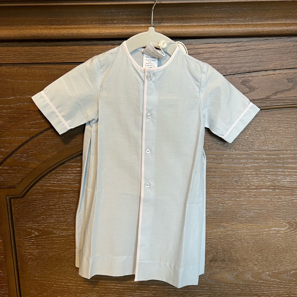 Light Blue Button-Up Baby Gown with White Trim
